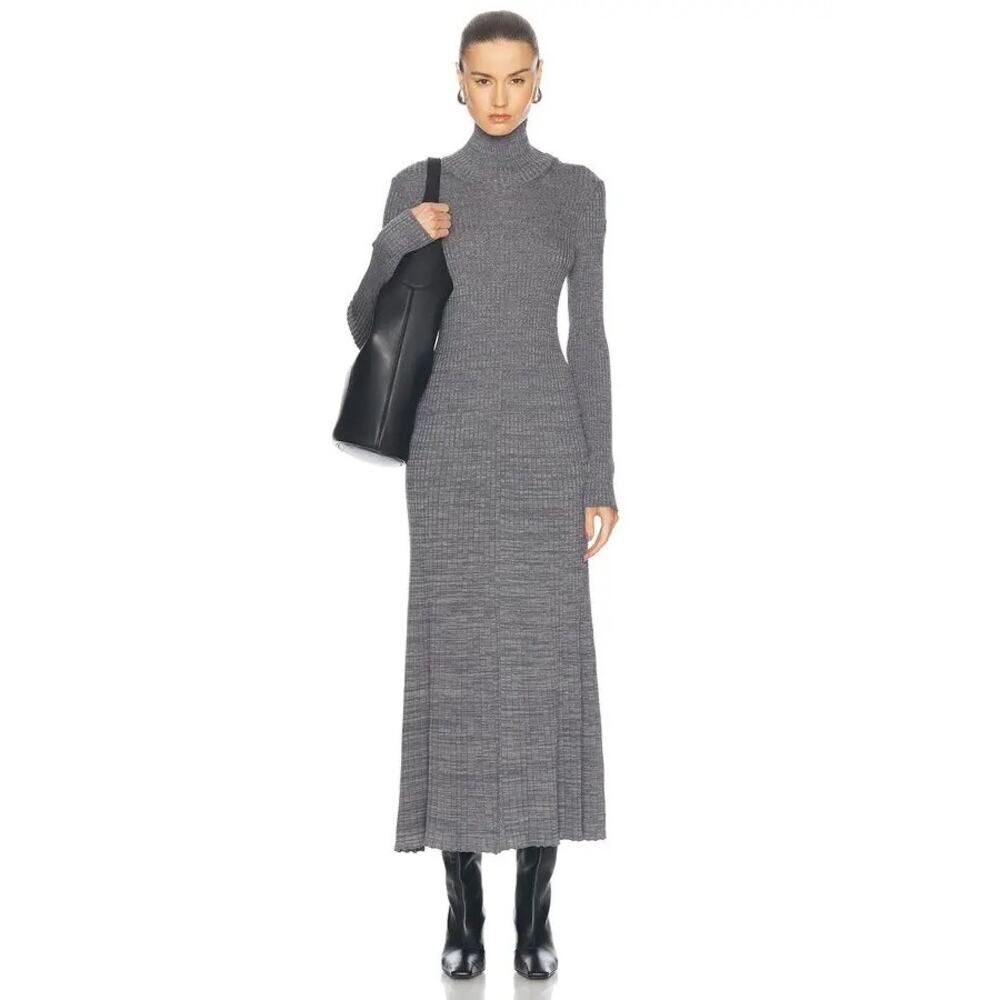 MONCLER Wool Turtleneck Knit Dress sweater dress Large in grey